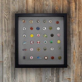 Eureka Golf Products Golf Ball Marker Display Case w/ Acrylic Cover | Holds 100 Pegged or Non Pegged (Flat) Ball Markers | Black/Gray | Measures 15.5" W X 16.5" H