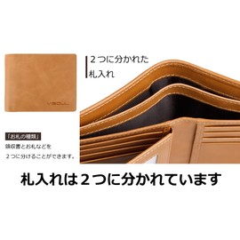 VISOUL Men's Bi-fold Wallet, Genuine Cowhide Leather, Ultra Thin, Large Capacity, License Holder, Card Storage, No Coin Purse, Made by 1st Class Leather Craftsmen, Italian Leather, Assorted Colors,
