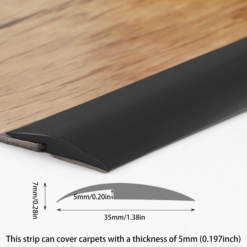 Trimold Carpet to Tile Floor Transition Strip, Black Self-Adhesive Threshold