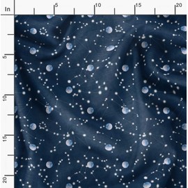 Soimoi Blue Poly Crepe Fabric Moon & Galaxy Fabric Prints by Yard 52 Inch Wide