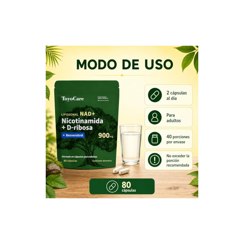 NAD+ Nicotinamida Ribosa y Resveratrol, 80 Cápsulas