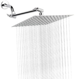 NearMoon Rain Shower Head with 11’’ Adjustable Extension Arm, Large Stainless Steel High Flow Rainfall Square Head, Bath Shower Waterfall Full Body Coverage (10 Inch, Chrome)