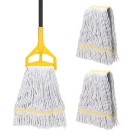 Commercial Mop for Floor Cleaning,Heavy Duty Industrial Mops with 3 Extra Replacement Heads,59" Long Handle Looped-End String Wet Cotton Mop for Home,Kitchen,Office,Garage and Concrete/Tile Floor