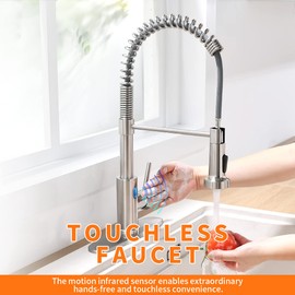 OWOFAN OWOFAN Touchless Kitchen Faucet with Pull Down Sprayer LED Light Single Handle Kitchen Sink Faucet Motion Sensor Smart Hands-Free, Stainless Steel Brushed Nickel 1080SN