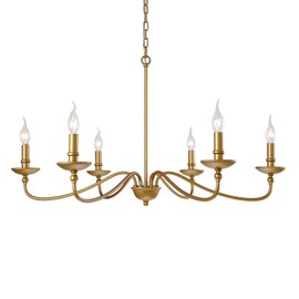 SEOL-Light 36" Dia Classic Candelabra Style Large Farmhouse Chandeliers Dining Room Light Fixture Ceiling Hanging Pendant 6 Light 240W Antique Gold Painted Finish Indoor