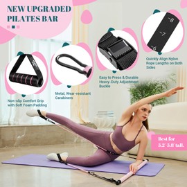 Pilates Bar Kit with Resistance Bands, Multifunctional Yoga Pilates Bar with Heavy-Duty Metal Adjustment Buckle, Portable Home Gym Pilates Resistance Bar Kit for Women Full Body Workouts -Pink