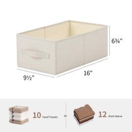 Linen Folding Storage Bins, 3 Pack Large Storage Baskets, Washable, Clothing Storage Bins with Handle, Closet Organizer for Storage Sweater,Sheets (Beige, 16"x9½"x6¾")