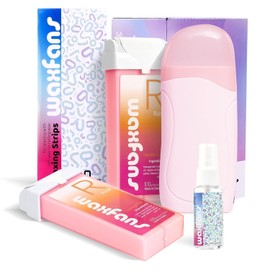 Wax Roller Kit- Easy Use Roll on Wax Kit with 4-6 Weeks Smooth Skin,Hair Remover for Larger Areas of the Body, Beginner-Friendly,with 50 Pcs Strips and 2 wax roller（Rose)