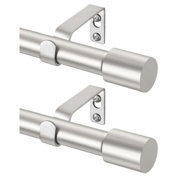 TONIAL Curtain Rod 2 pack, 32 to 58 Inch(2.6-4.8ft), Telescoping Splicing 3/4 Drapery Rods for Windows 20 to 53 Inch(1.7-4.4ft), Decorative Single Rod with Modern Cap Finial, Silver