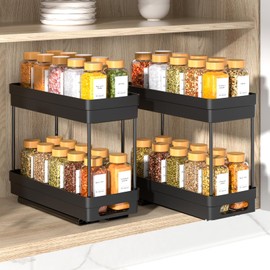 XIANKE Pull Out Spice Rack Organizer for Cabinet, 2-Tier Slide Out Spice Racks Organizer,Easy Installation Cabinet Organizer Seasoning Kitchen Organizer,4.4''Wx10.5''Dx8.26''H,2Pack