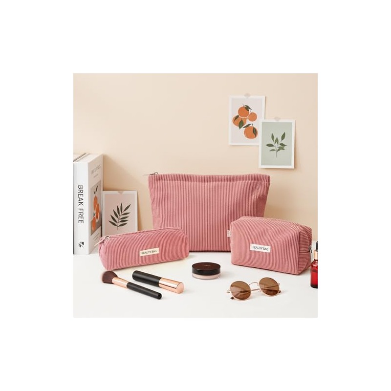 Pack of 3 Cosmetic Bag, pink, Vintage