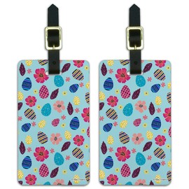Colorful Easter Eggs and Flowers Luggage ID Tags Carry-On Cards - Set of 2