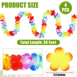 Fovths 4 Pieces 36 Feet Each Hawaiian Tropical Flower Leis Garland Jumbo Multicolored Hibiscus Flower Banner Summer Beach Tiki Party Hawaiian Luau Decorations