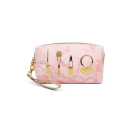 Marble Look Faux Leather Cosmetic Pouch w/ Wristlet (Pink)