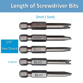 Spanner Screwdriver Bits 5in1 Set U4 U5 U6 U7 U8, SKZIRI 5PCS U-shaped Screwdriver Bit Magnetic Power Tools 1/4" Hex Shank 1/2inch Length