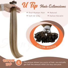 Sunny Hair U Tip Hair Extensions Human Hair Invisible Keratin Hair Extensions Straight Hair Extensions for Women 50G Ombre Brown to Blonde 20inch