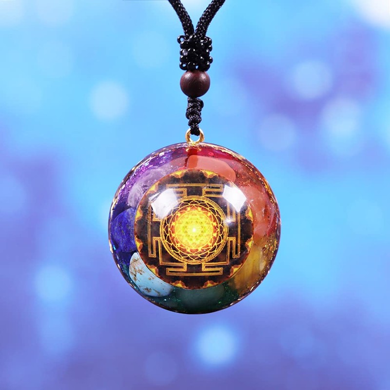 7 Chakra Gemstone Reiki Healing Crystals Chakra Orgonite Pendant Necklace