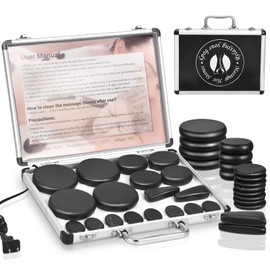 Granpay Hot Stones Massage Set with Warmer, 18PCS Hot Stones for Massage, Basalt Massaging Rocks with Portable Heating Box, for Spa, Warming Therapy Massage