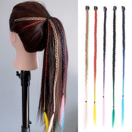 Braid Hair Extensions, 5 PCS Baby Braids Front Side Bangs Clip in Hair Extensions Long Braided Hair Piece Natural Soft Synthetic Hair for Women 22 Inch Rainbow Ombre Color (Mix Color)