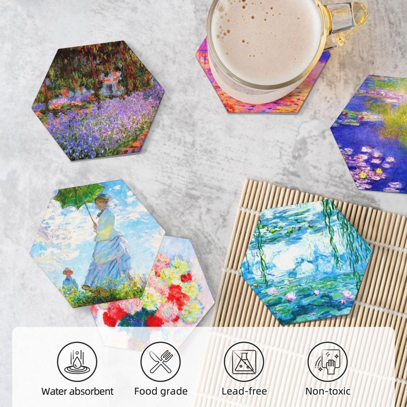 Coaster for Drinks Set of 6,Famous Claude Monet Paintings Absorbent