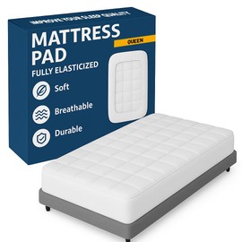 Greaton, Quilted Fitted Mattress Pad – Fitted Elastic Quilted Protector, Cover Stretches up to 18 Inches Deep Pocket - Machine Washable Topper, Queen, White
