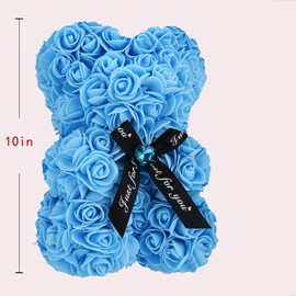 EALEBE Rose Bear Rose Bear with Box Gifts for Her Mom Mother Hand Made Flower with Lights Boxes Birthday for Valentine's Day,Mother's Day,Christmas Day,Thanksgiving Day, Party Anniversary Light Blue.