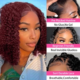 Amygirl Wear and Go Glueless Wigs Human Hair Pre Plucked Pre Cut Bob 4x4 Curly Wave Lace Front Wigs Human Hair 180% Density No Glue Human Hair Wigs for Black Women, Chocolate Brown, 12 Inch