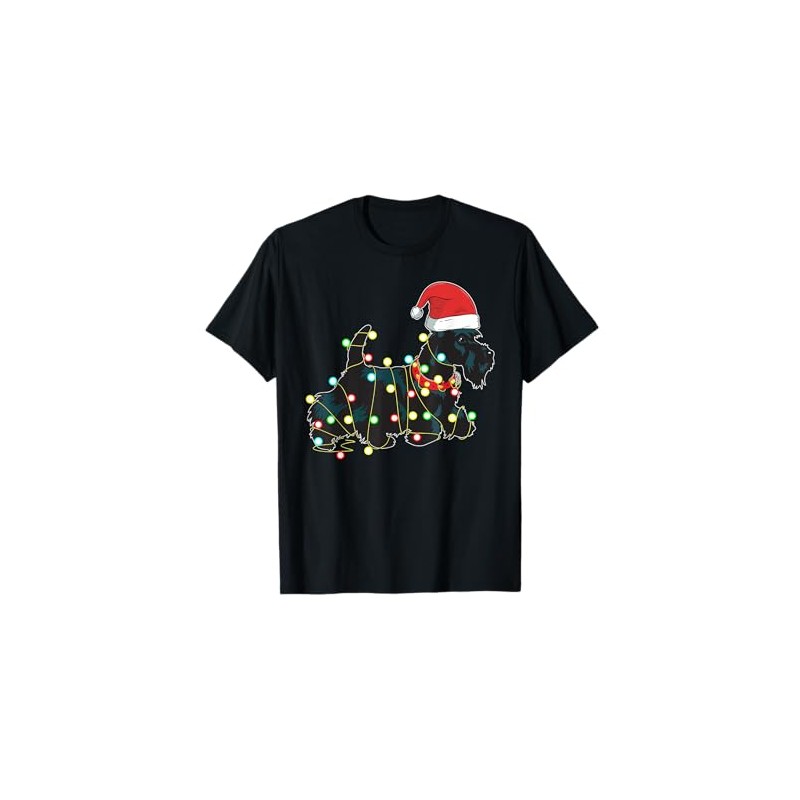 Christmas Lights Scottie Dog Lover Funny Xmas Gift T-Shirt