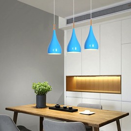 LEDSone Modern Teardrop Shaped Blue Pendant Light Shade Industrial Hanging Ceiling Lighting Ideal for Dining Room Bar Clubs & Restaurants (Blue)