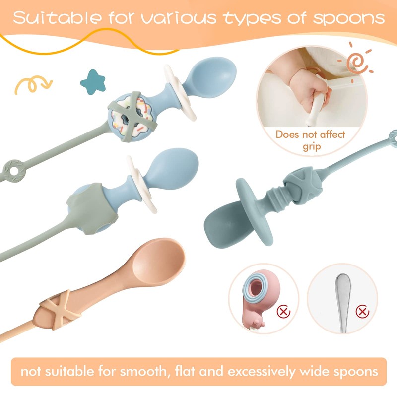 SMAutoLife Toddler Utensils，Silicone Stretch Lids for fork and spoon,Holder Strap