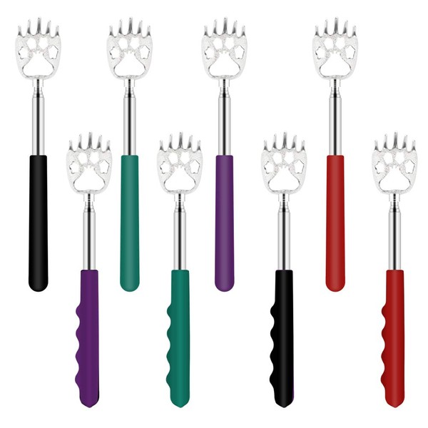 8 Pack Back Scratcher for Adults Extendable - Bear Claw Back Scratchers for Men - Portable Telescoping Backscratcher with Rubber Handles in Black, Green, Purple, Red Color