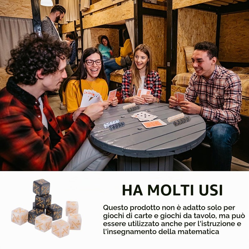 Set di 36 dadi magici più e meno, dadi segnati