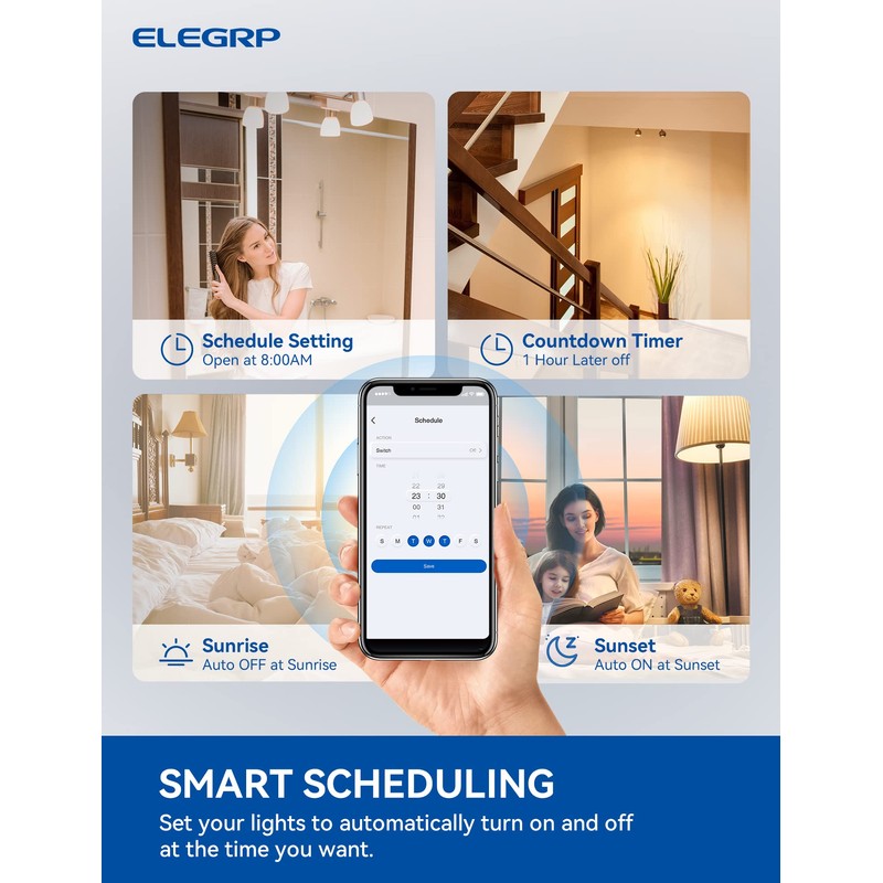 ELEGRP Smart Light Switch, 2.4GHz Wi-Fi Light Switch Compatible with
