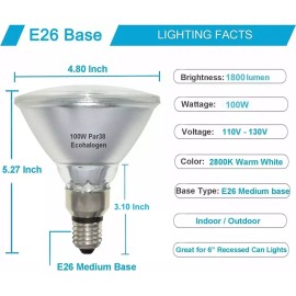 Vinaco PAR38 100W Flood Llight Bulbs, 4 Pack Short Neck PAR38 Halog Flood Ligh