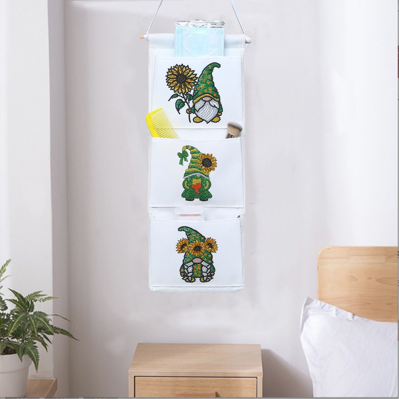 Hanging Storage Bag 3 Compartment Foldable Rhinestone Painting Pattern DIY