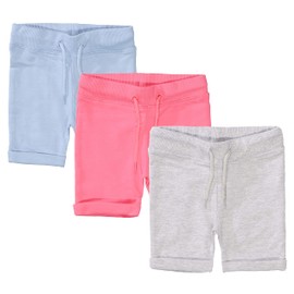 Staccato Baby Sweat Shorts Set of 3 - Organic Cotton, Cuddly Soft, Comfortable, Ideal for Summer - Colours: Grey, Light Blue, Pink, Sizes: 50-92, White
