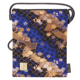 [Senitoshiin] Nishijin Textile Brocade Pochette, Sacoche, Goshuin Book, Shoulder Bag (Lined), Blue Indigo Fan Cherry Blossom, blue