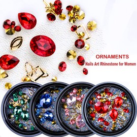 6 Boxes of Mixed Colors Nail Art Rhinestone Set RODAKY Red Green Blue Champagne Gold Crystal Rhinestones for Nail Design Crystals Gems Diamonds with Acrylic Nail Art Decoration Crafts DIY (S9)