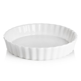 Sweejar Ceramic Pie Pan for Baking, 9.5 Inches Round Wavelet Fringe Pie Dish, Non-Stick Pie Plate for Pumpkin Pie, Apple Pie, Pie Pots (White)
