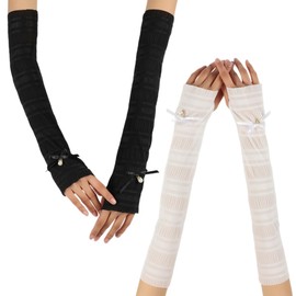 Getrays Women's UV Protection Gloves, 2 Pairs UV Protection, Sunscreen, Cool Touch Gloves, Breathable, Driving, Fingerless Gloves, For Rough Hands, Fashionable, Pearls, Bowknots, Thin, For School,