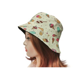 Xingzou Unisex Print Double Side Wear Reversible Bucket Hat, Ice Cream (Beige), One Size