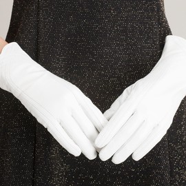 Nappaglo Nappa Leather Gloves Warm Lining Winter Handmade Curve Imported Leather Lambskin Gloves for Women (M, White)