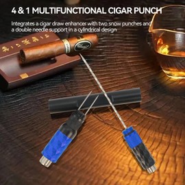 Cigar Punch Cigar Draw Enhancer and Cigar Nubber 4 in 1 The Cigar Punch for all Cigars is a Practical and Essential Cigar Accessories for Cigar Lovers Great Gift for a Man （Black Blue）