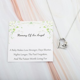 WUSUANED Mommy Of An Angel Heart Necklace Memorial Bereavement Gift Miscarriage Gift Condolence Remembrance Gift Loss Of Pregnancy Sympathy Gift (Angel Heart Jewelry)