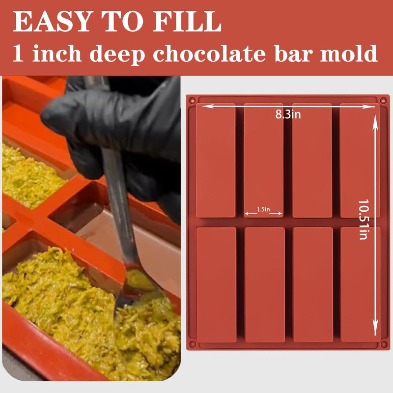 Rectangle Silicone Molds For Baking，1 Inch Deep Chocolate Bar Mold