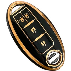 (yoshinari) NISSAN Infiniti Smart Key Case Key Holder Days Serena X-Trail Elgrand Skyline Note Cube Juke Kicks Key Case, Key Case Only, 4 Button Black