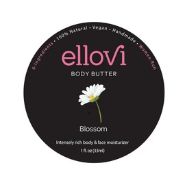 Ellovi All-Natural Body Butter - Blossom - Pure Enough to Eat - Made With Just 6 Vegan Ingredients - Ultra-Rich 100% Plant-Based Hydrating Moisturizer For Naturally Healthy Skin (1 fl. oz/33ml)
