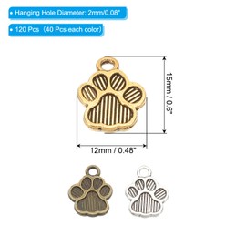 PATIKIL Jewelry Making Charm Bulk, 120 Pcs Dog Paw Animal Footprint Pendants DIY for Necklace, Bracelet, Earring Making and Crafting, Silver/Gold/Cyan
