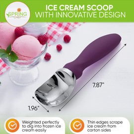 Spring Chef Ice Cream Scoop with Soft Grip Handle, Professional Heavy Duty Sturdy Scooper, Premium Kitchen Tool for Cookie Dough, Gelato, Sorbet, Purple