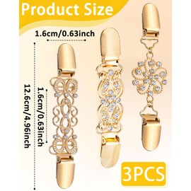 CULEB Pack of 3 Cardigans Clip, Jumper Clips, Brooches for Clothing, Golden Vintage Cardigan Clip Made of Metal, Waist Clip, Cinch Clip, Dress Cinch Clip, for Clothes, Shirts, Aprons
